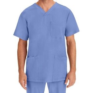 Healing Hands HH Works Mathew Scrub Top 2590 Ceil Blue Mens V-Neck Medical Small
